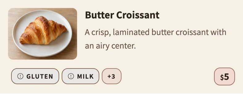 Firstfold Bakery Butter Croissant demo card in English.